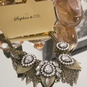 NWT Bronze and rhinestone statement necklace